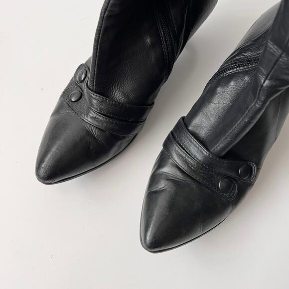 Vintage Black‎ Leather Knee High Victorian Gothic Kitten Heel Boots Size 36/6 - Picture 4 of 10